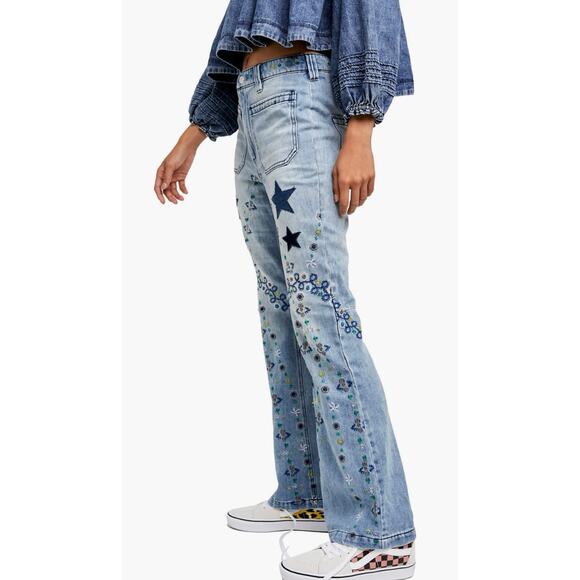 Free People Delphine High-Waist Embroidered Flare Jeans - Picture 2 of 11